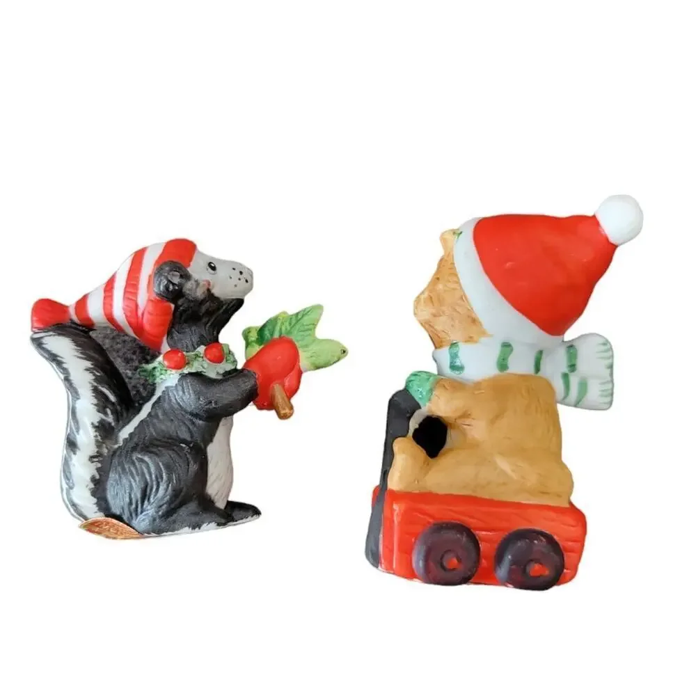 Vintage Enesco Miniature Christmas Bear‎ Skunk Figurines Taiwan Collectible